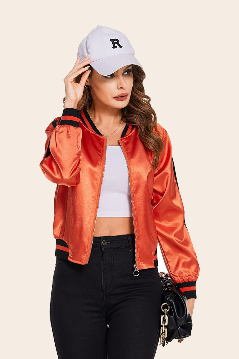 Striped Biker Jacket Zip Up Bomber Jacket - Zeagoo (Us Only)