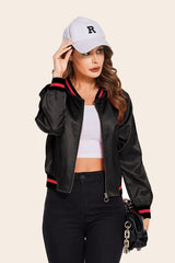 Striped Biker Jacket Zip Up Bomber Jacket - Zeagoo (Us Only)