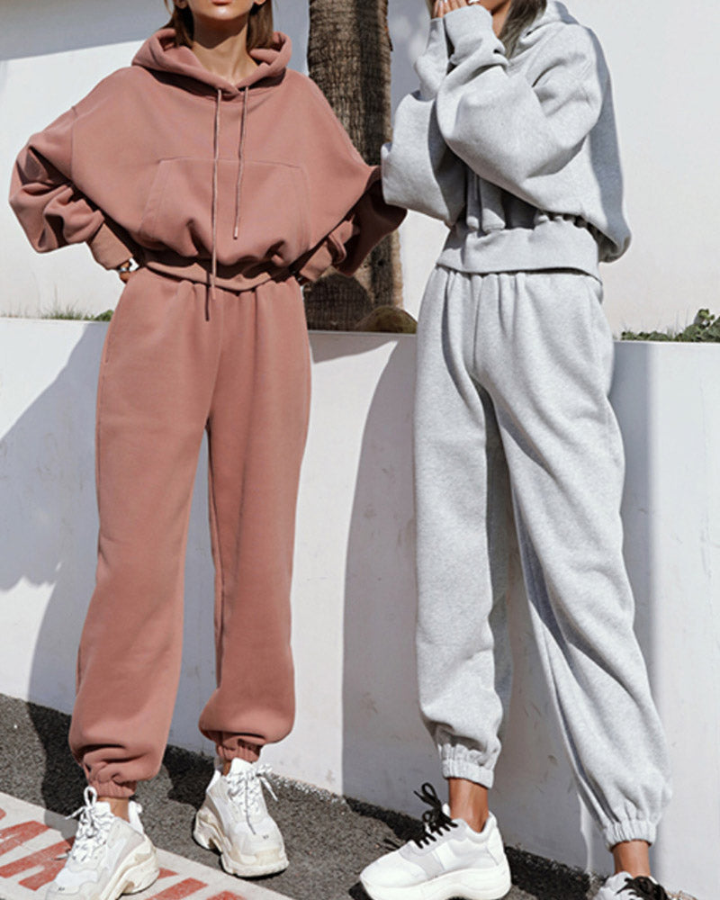 Two Piece Outfits Casual Lounge Sets Hoodied Pullover with Drawstring Tracksuit Sweatsuit