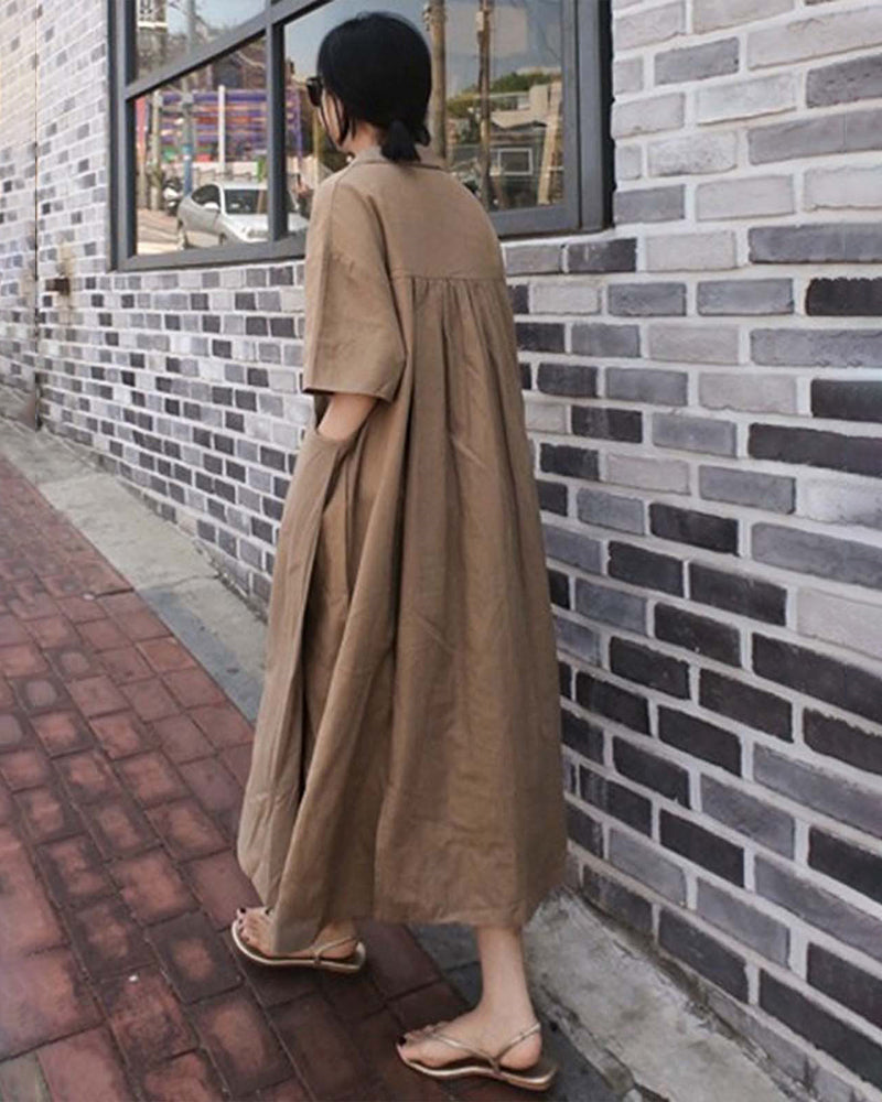 Short Sleeves Long Midi Dress Loose Robes Plus Size Boho Dress