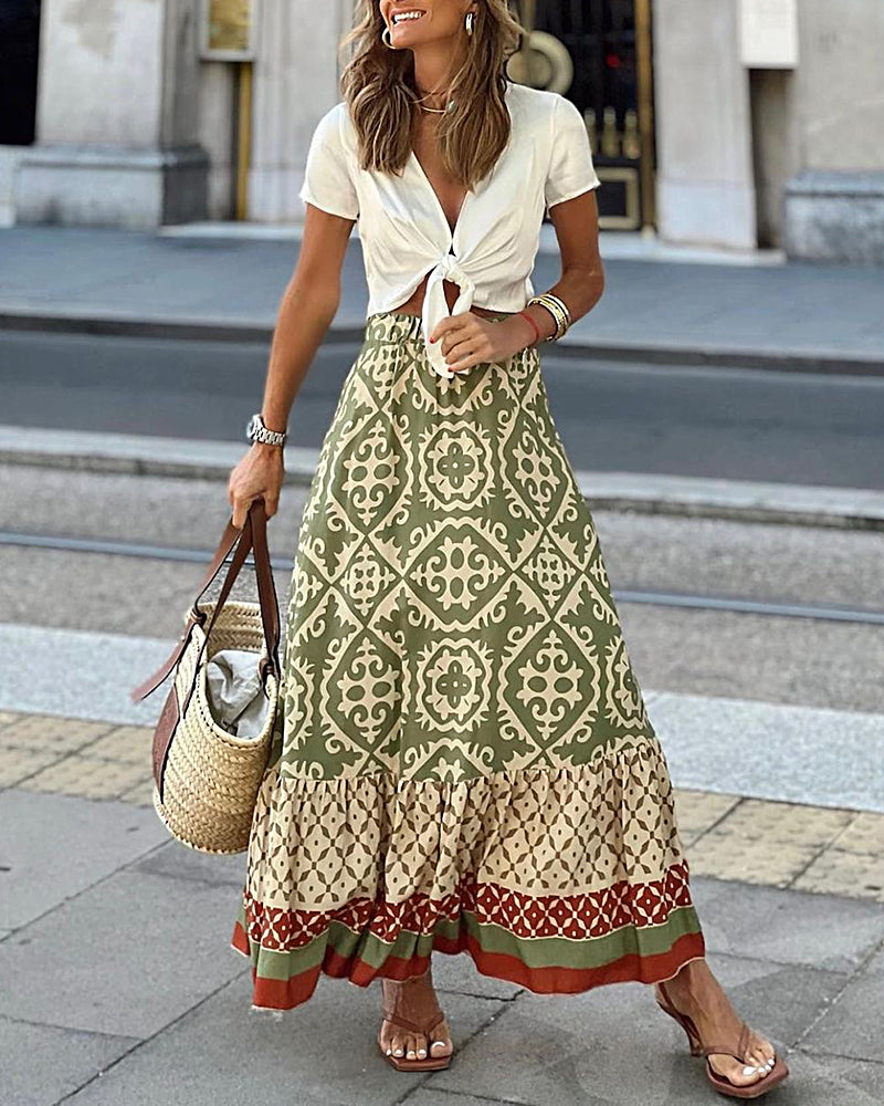 Boho Ditsy Floral Long Skirt High Waist Swing Flowy Maxi Skirts