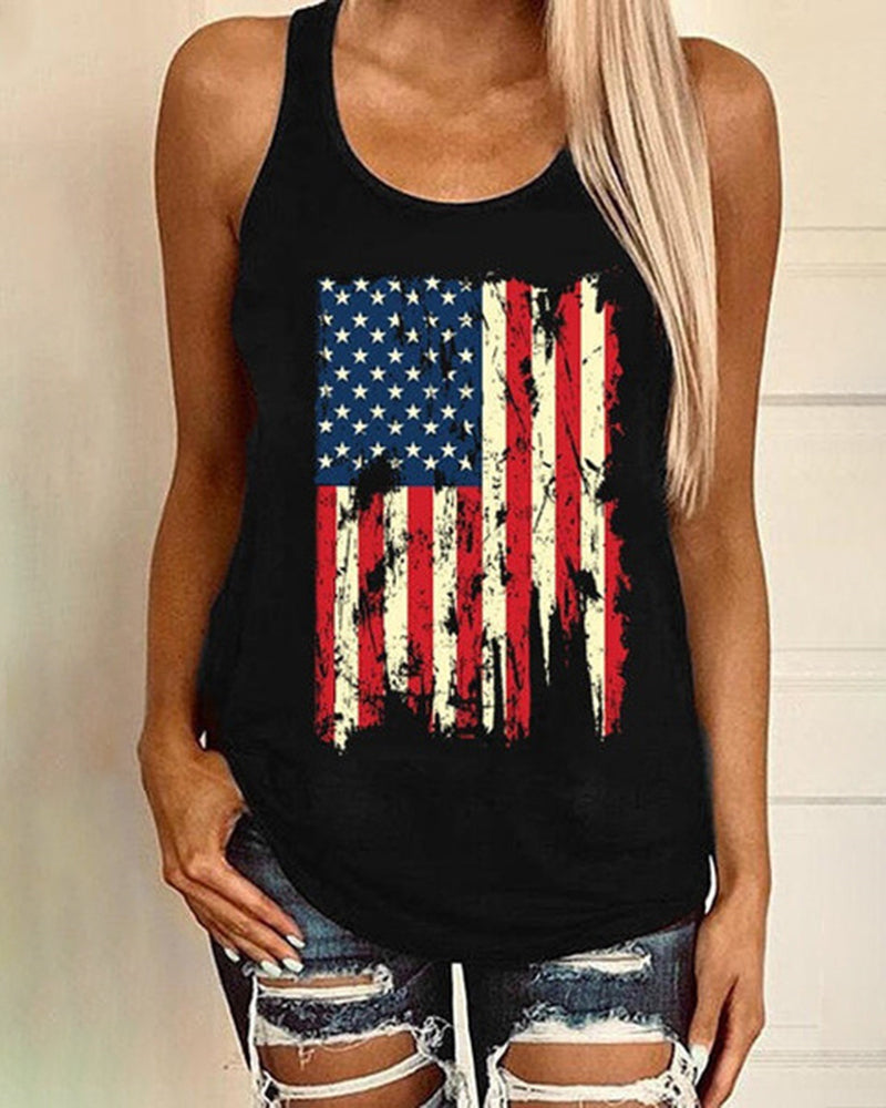 Independence Day Sleeveless Casual American Flag Tank Tops Loose Cute Printed Workout Sports Athletic T Shirts