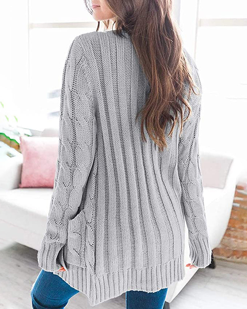 Plain Twist Button Cardigan Sweater