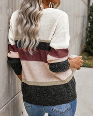 Striped Color Contrast Long Sleeve V-Neck Knit Sweater