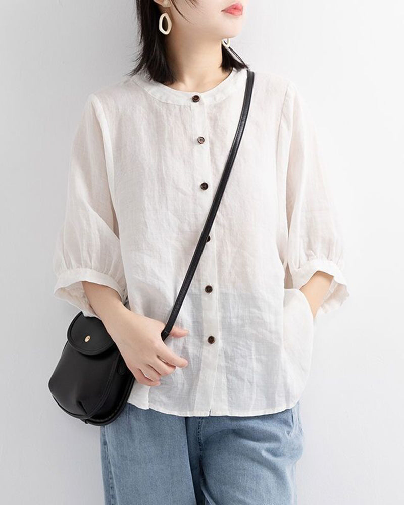 Lantern Sleeve Retro Loose Mid-sleeve Plus Size Shirt