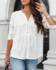 Long Sleeve V Neck Tops Casual Button Down Side Split Knitted Loose Tops