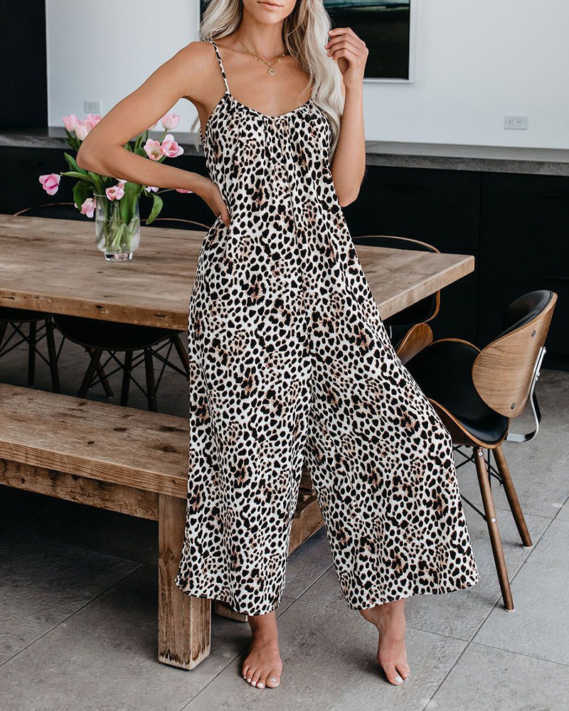 Sleeveless Loose Jumpsuit Adjustable Strap One Piece Jumpsuit with Pockets