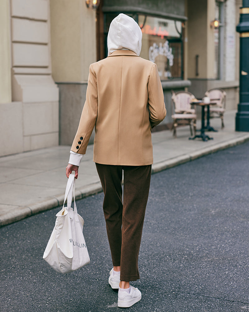 Lapel Collar Single Breasted Blazer Jacket with Pockets