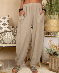 Long Elastic Loose Casual Trousers Harem Pants Pockets Wide Leg Pants