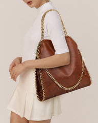 Metallic Pattern Chain Shoulder Tote Bag Funky Style