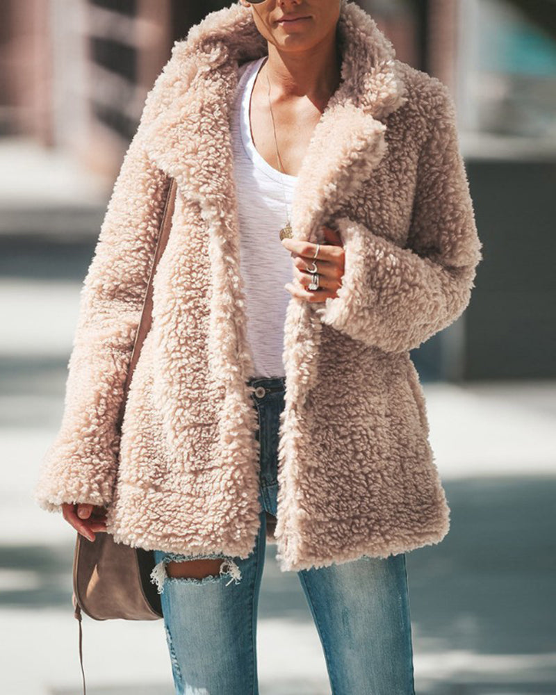 Plush Coat Lapel Long Sleeved Cardigan Jacket