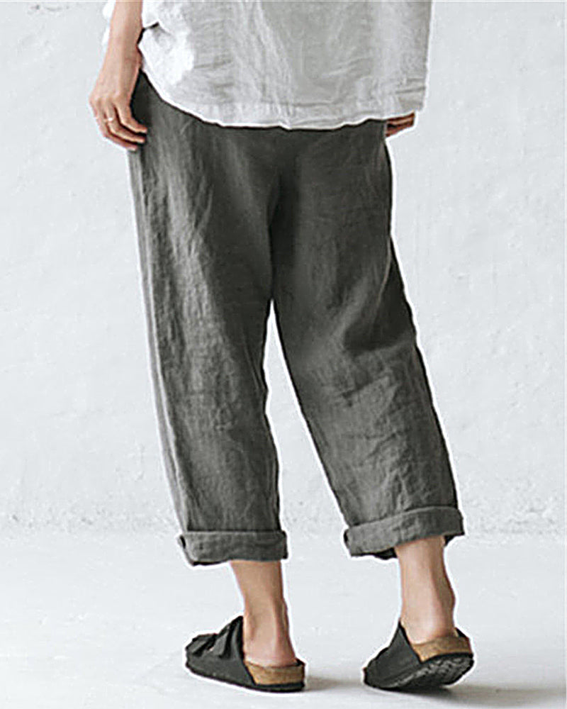 Button Loose Solid Leg Pants