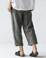 Button Loose Solid Leg Pants