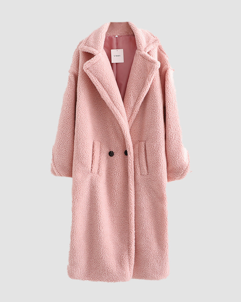 Loose Lamb-wool Coat Teddy Fur Lapel Mid-length Plush Coat