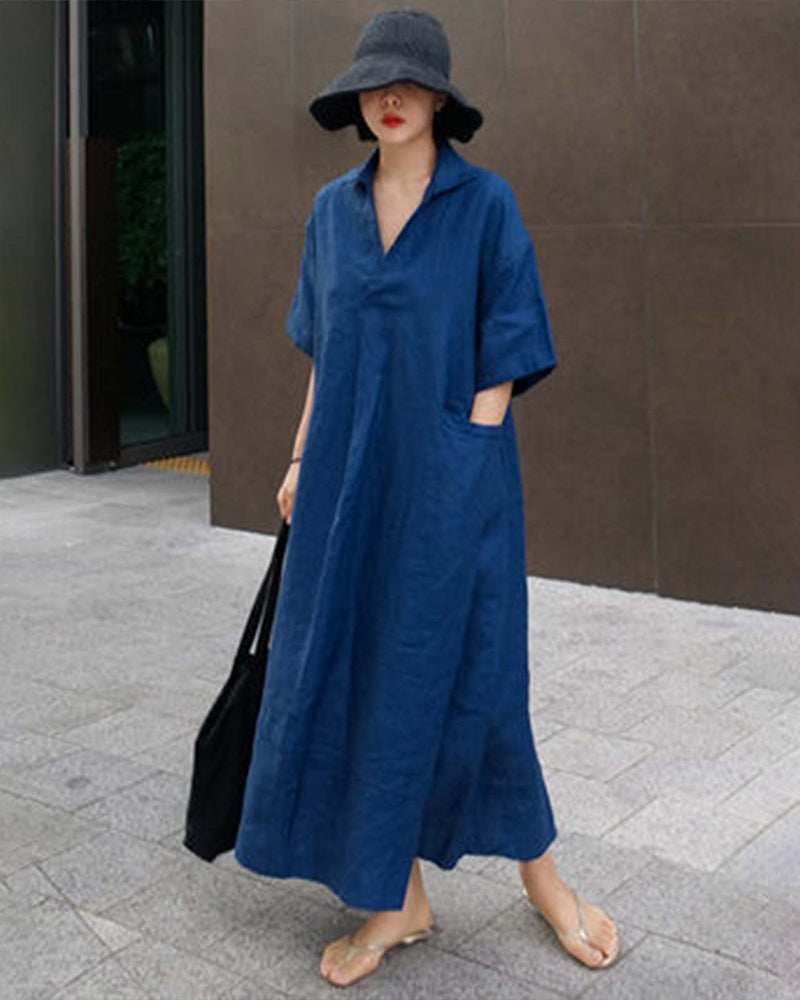 Short Sleeves Long Midi Dress Loose Robes Plus Size Boho Dress