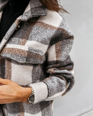 Knee Length Lapel Plaid Flannel Jacket
