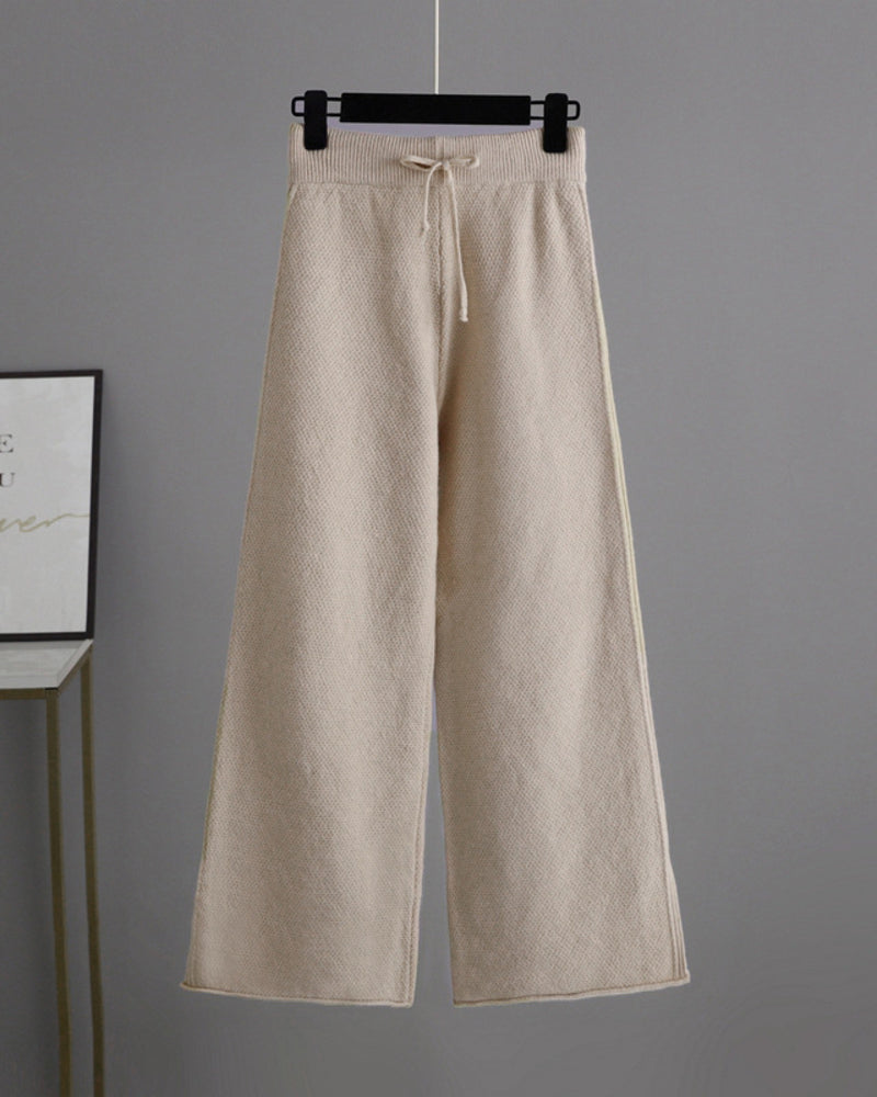 Casual Knit Two-Piece Set Loose-Fit Sweater and Wide-Leg Pants