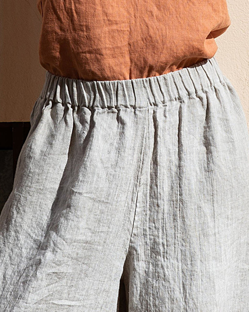 Elastic Waist Cotton Linen High Waist Wide Leg Pants