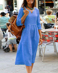 Loose Cotton Linen Beach Dresses Solid Color High Waist Elegant Party Beach Dresses
