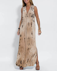 Elegant Tie-dye Sleeveless Maxi Dress
