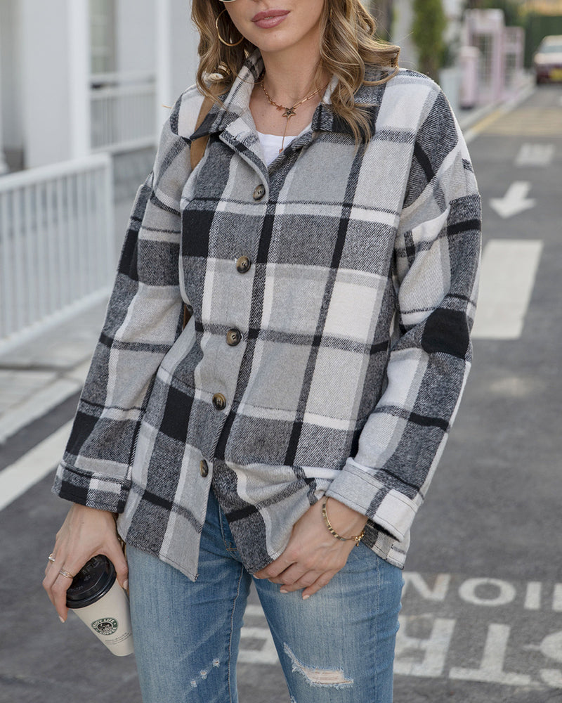 Flannel Shirt Long Sleeve Button Up Ladies Plaid Jackets