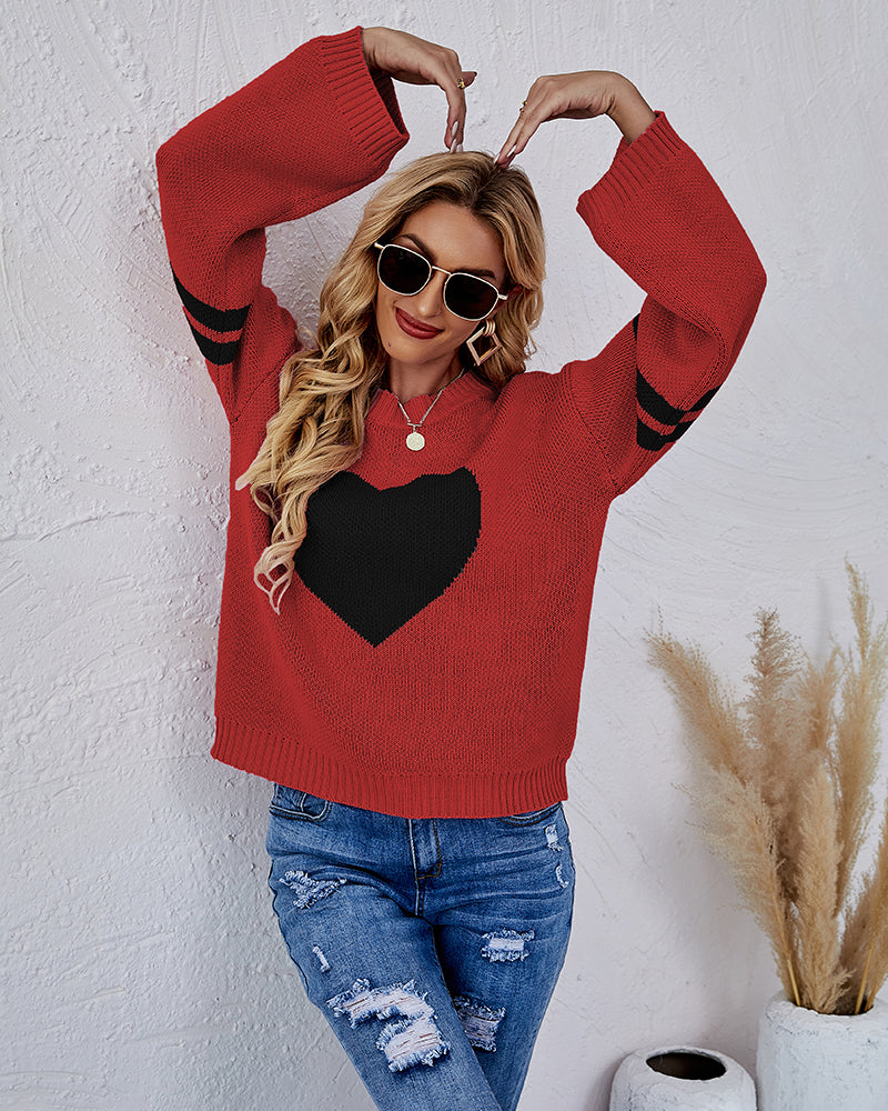 Valentine's Day Loose Heart Pattern Knitted Sweater