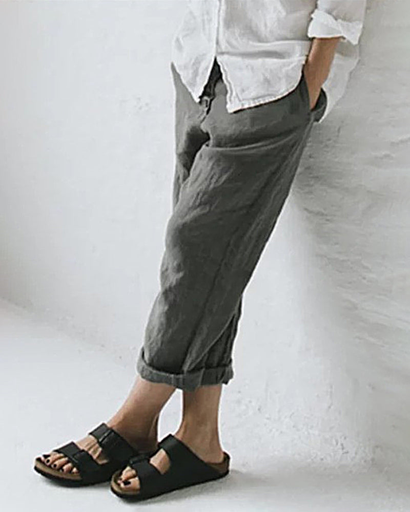 Button Loose Solid Leg Pants