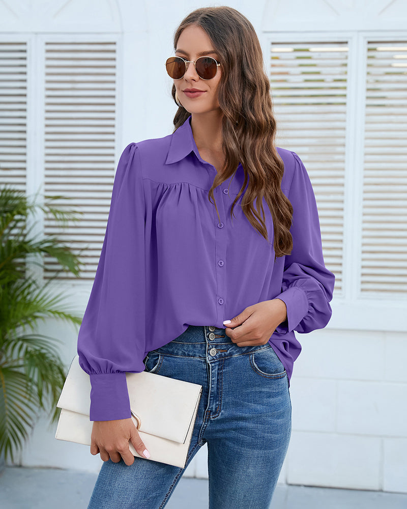 V Neck Button Down Shirts Long Sleeve Collared Blouses Tops