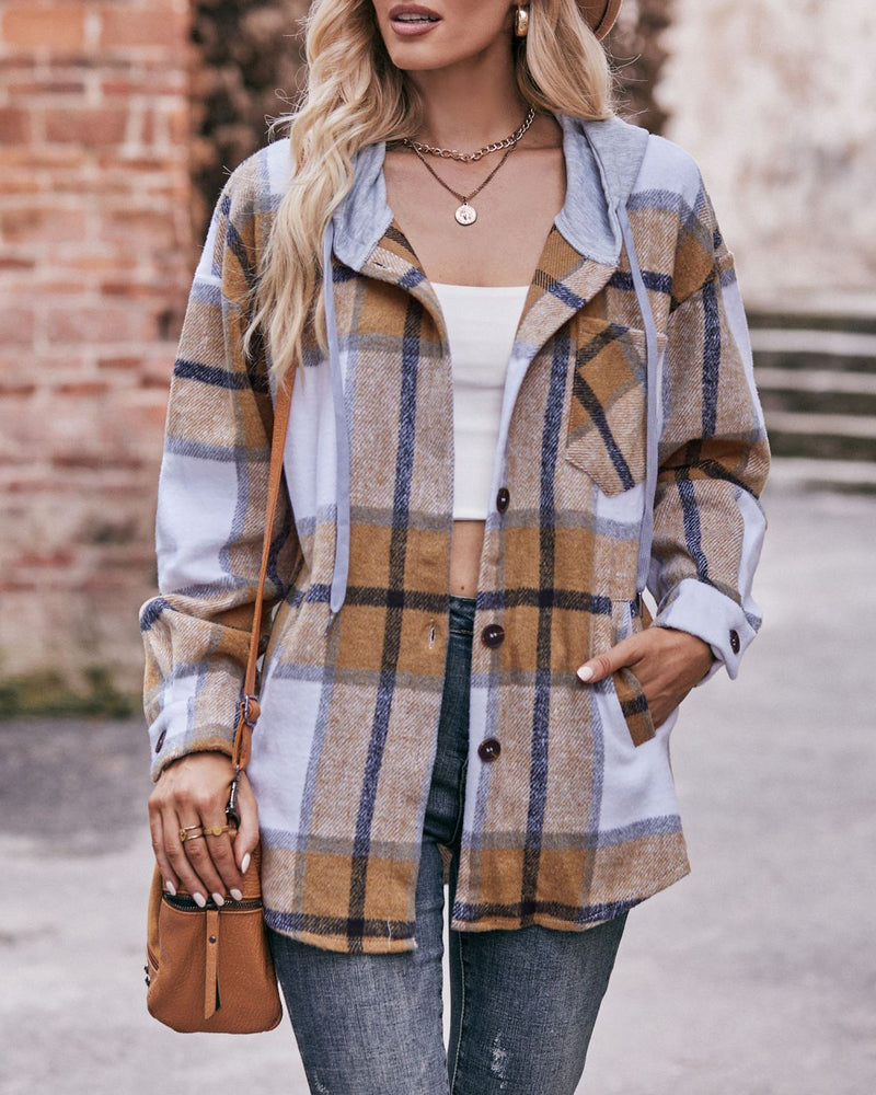 Casual Mid-length Plaid Shirt Hooded Jacket