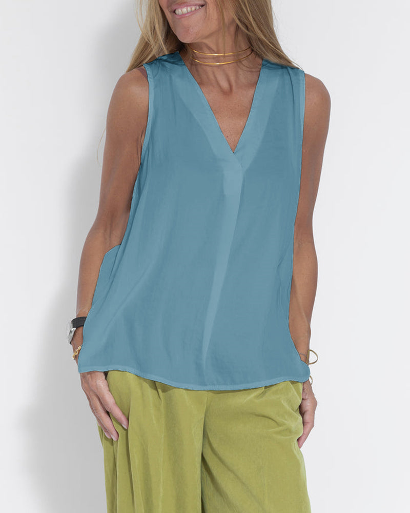 Women's Sleeveless V-Neck Chiffon Blouse Vest
