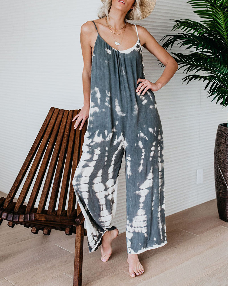 Sleeveless Loose Jumpsuit Adjustable Strap One Piece Jumpsuit with Pockets