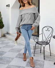 Knit Off-The-Shoulder Slim Soft Long Sleeve Pullover Sweater