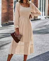 Bell Sleeve Shirred Bodice Ditsy Dress