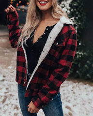 Plaid Fleece Cropped Button Down Jackets