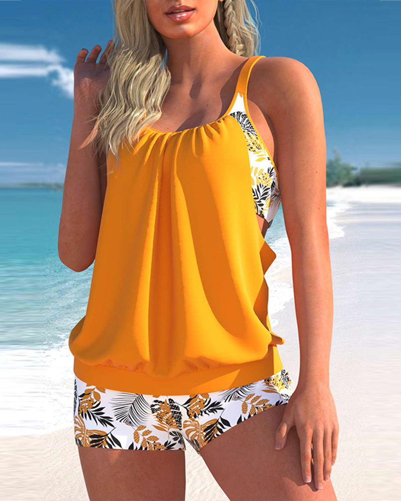 Two Piece Tummy Control Bathing Suits Tankini Top with Sporty Shorts