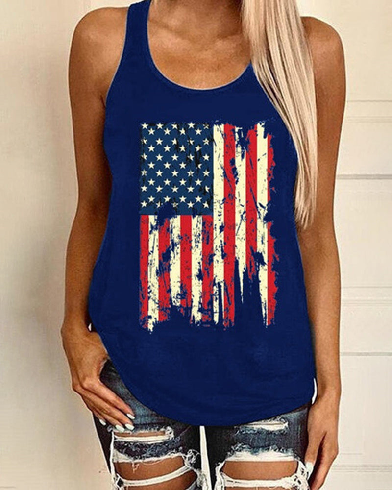 Independence Day Sleeveless Casual American Flag Tank Tops Loose Cute Printed Workout Sports Athletic T Shirts