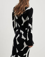 Black And White Long Sleeve Knit Maxi Dress