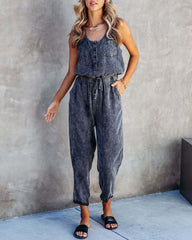Summer Sleeveless Denim Jumpsuit Fitted Scoop Neck Jumpsuit Chic Casual Travel Overalls