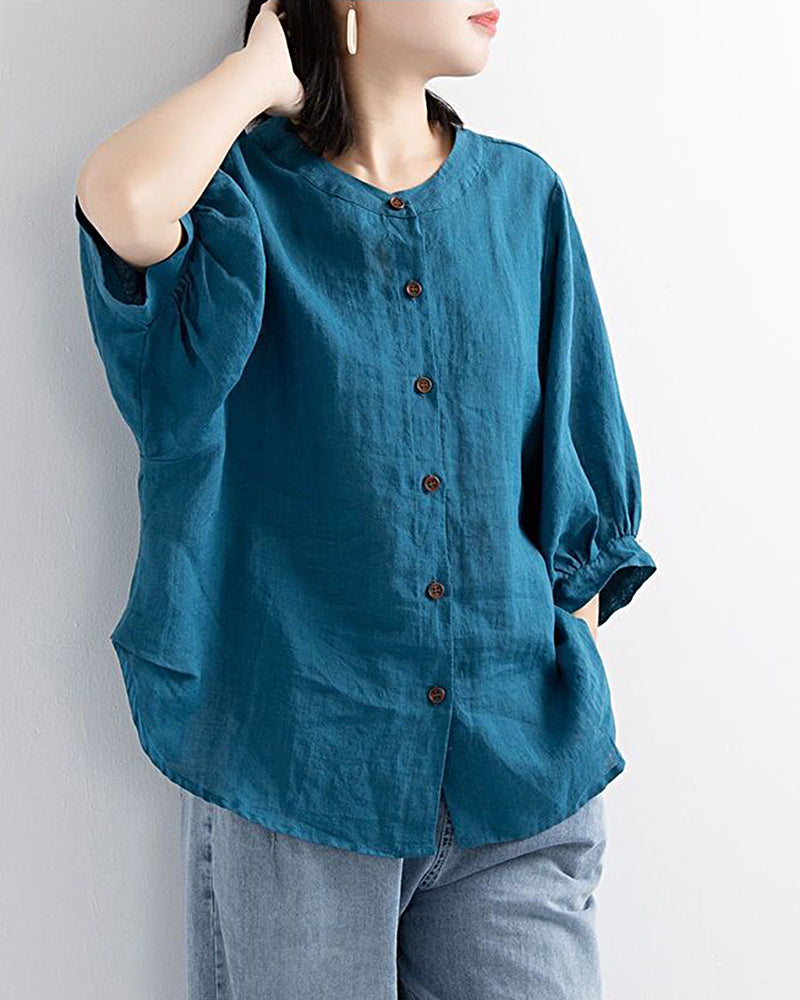Lantern Sleeve Retro Loose Mid-sleeve Plus Size Shirt