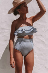 Blue White Striped High Waist Bikini Bottom
