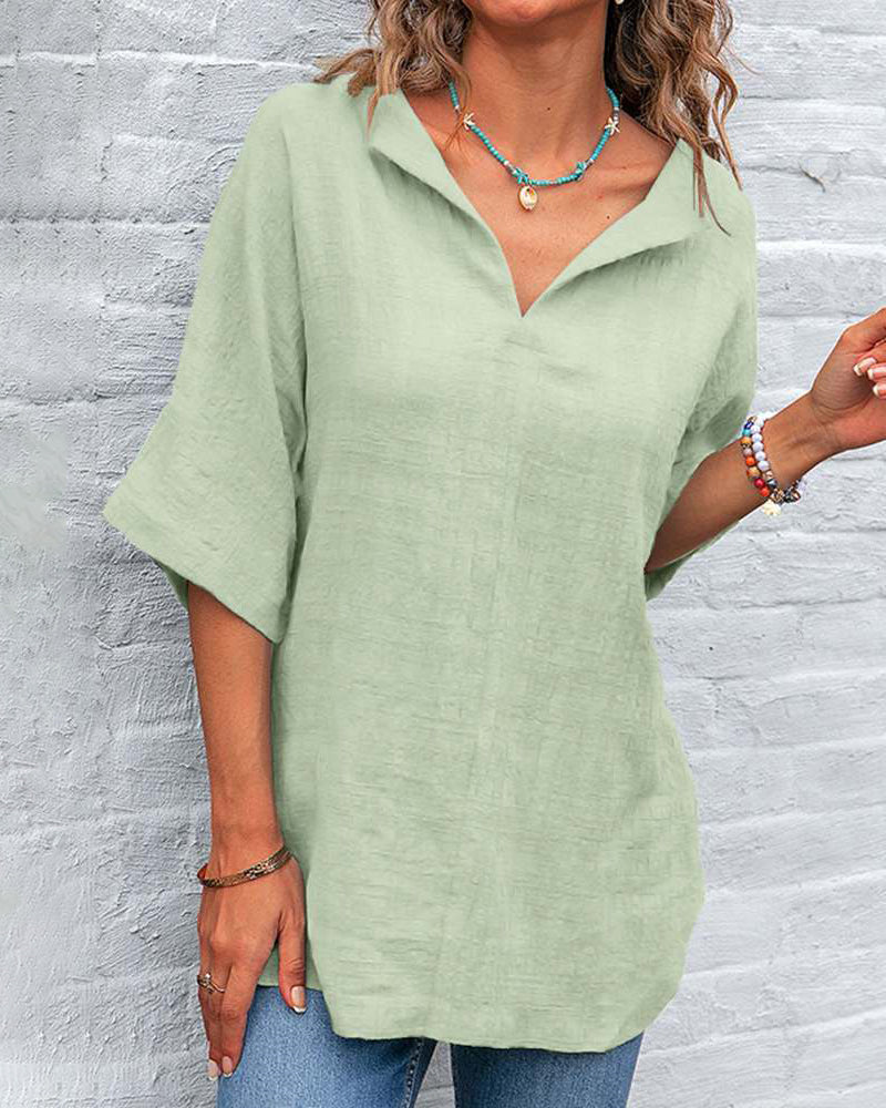 Tunic Tops Sexy V Neck Short Sleeve Blouses Casual Loose Fit Plain T-Shirts