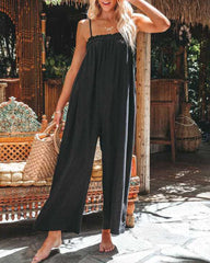 Sleeveless Strap Loose Jumpsuits Stretchy Long Pants Romper with Pockets