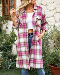 Plaid Flannel Long Shacket Jacket Coat