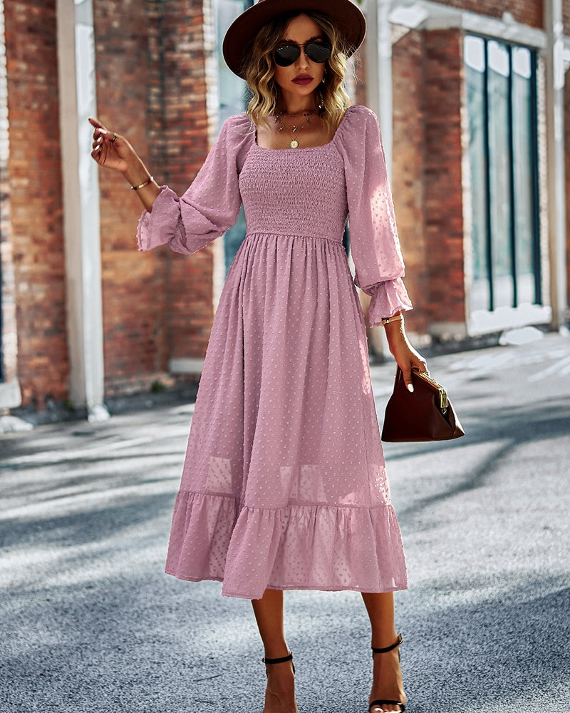 Bell Sleeve Shirred Bodice Ditsy Dress