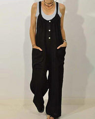 High Waist Wide Leg Overalls Jumpsuits Retro Plain Braces Overall Rompers with Button