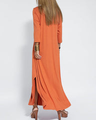 Solid Color Long Sleeve V-Neck Comfy Dresses