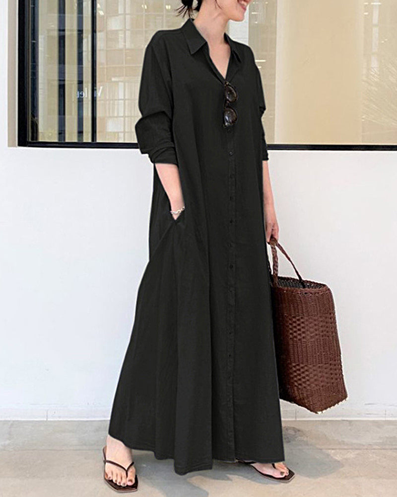 Beach Casual Solid Color Loose Temperament Long Shirt Dress