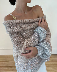 Cozy Sequined Off-shoulder Sweater