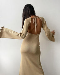 Elegant Fungus-trimmed Backless Strappy Dress