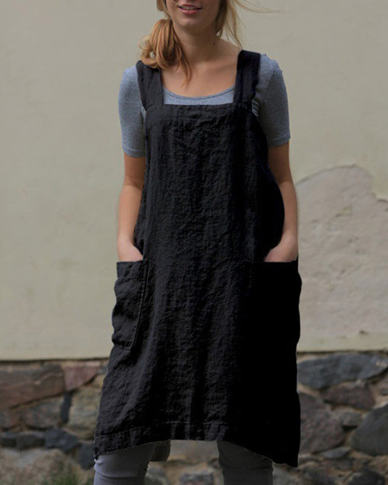 Cross Back Apron with Pockets Pinafore Dress